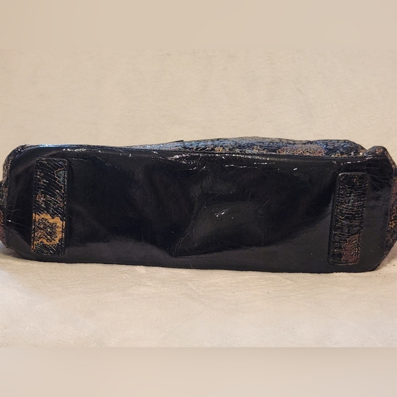 SHARIF 1827 Black Metallic Floral Python Embossed Italian Leather Satchel - Picture 14 of 15